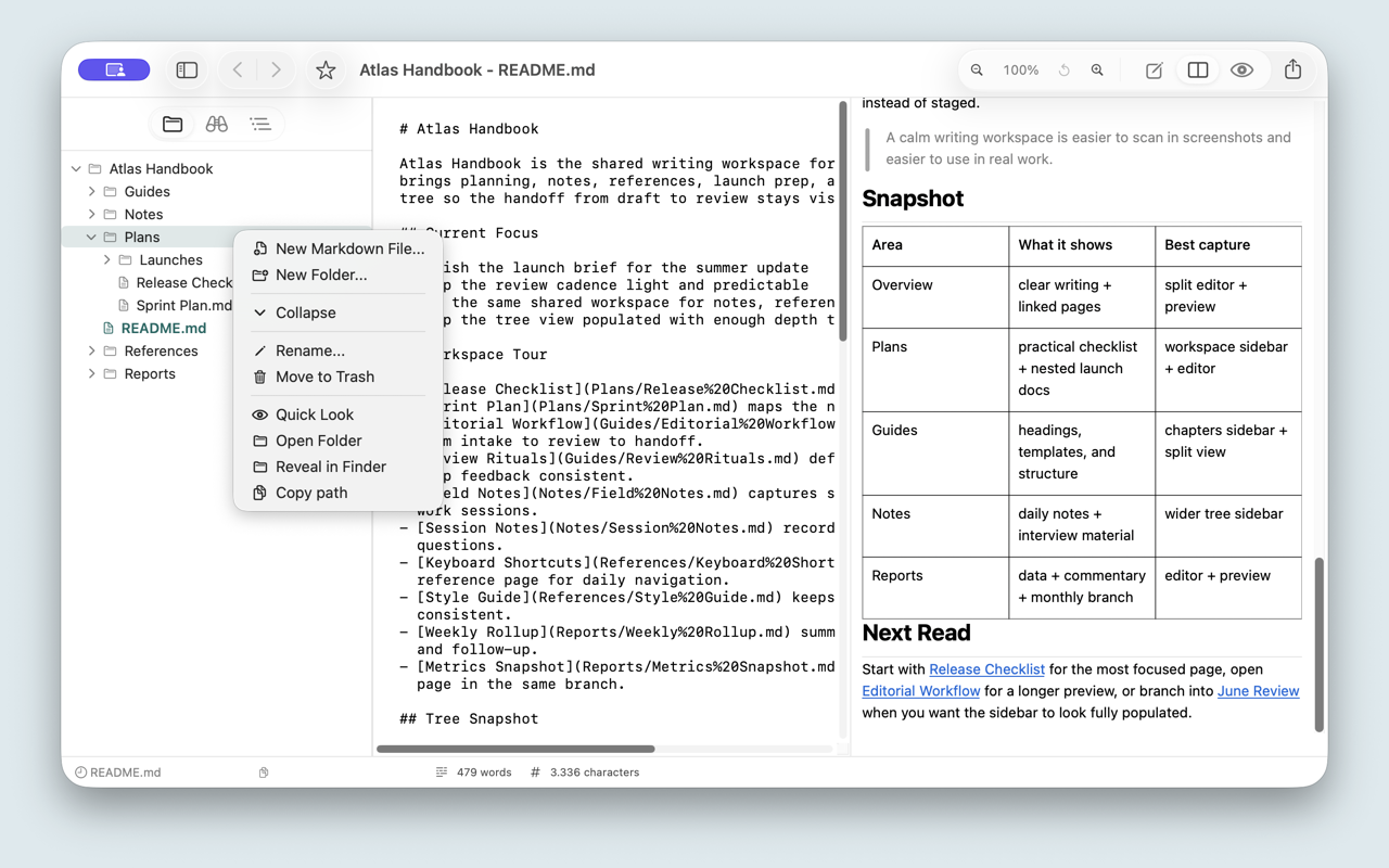 Mark Studio Workspace tree with safe file and folder operations