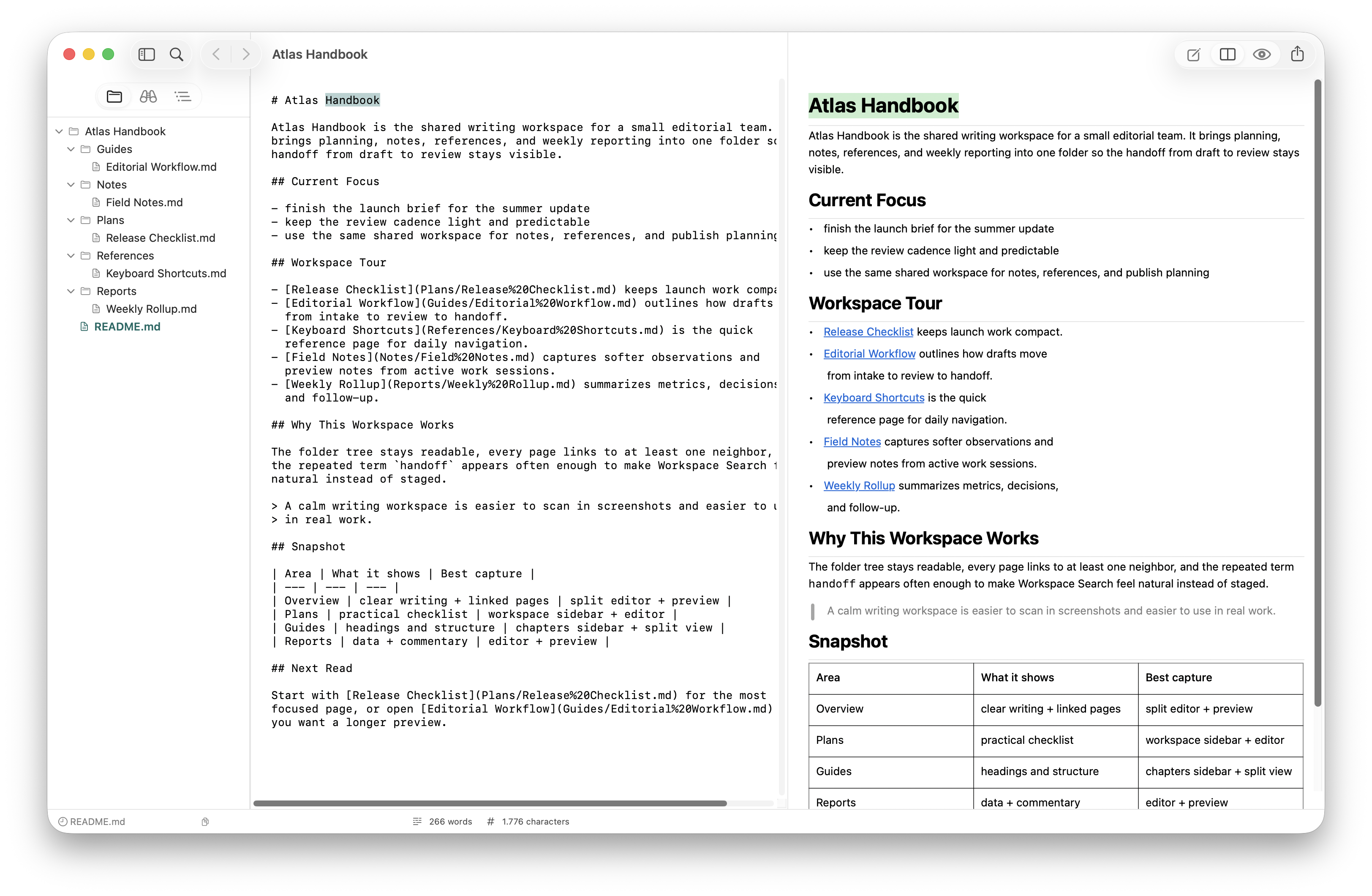 Mark Studio workspace overview with sidebar, editor, and live preview