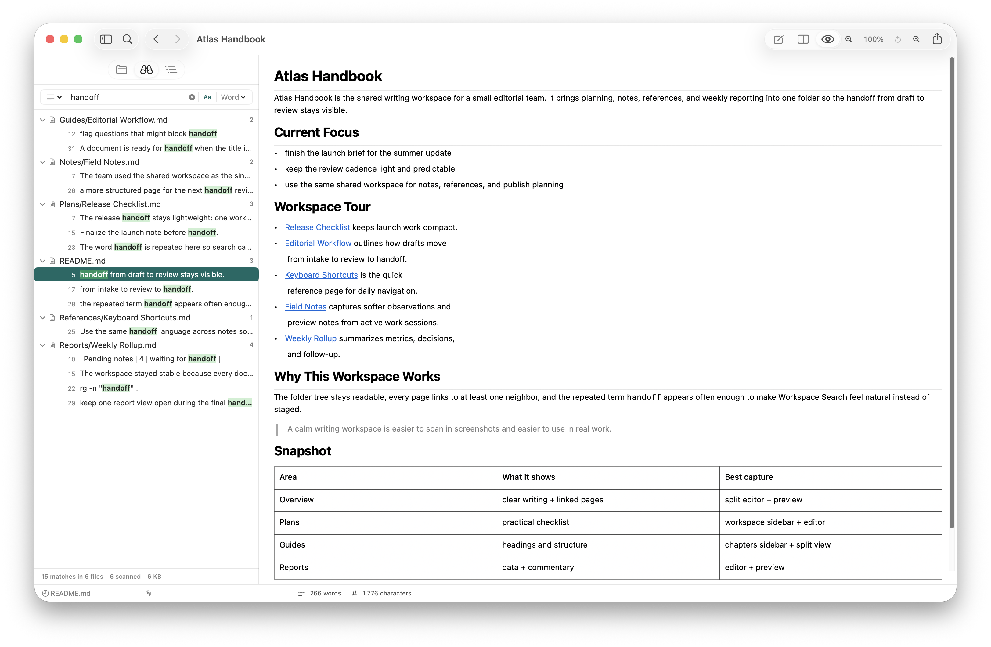 Mark Studio Workspace Search results grouped by file